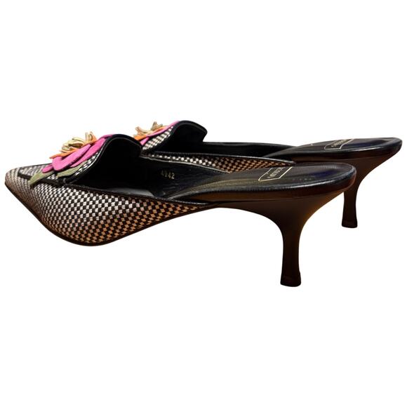 HAROLD'S Women's 8.5M Leather Black White Herringbone Kitten Heel Shoe Mules - Picture 4 of 13